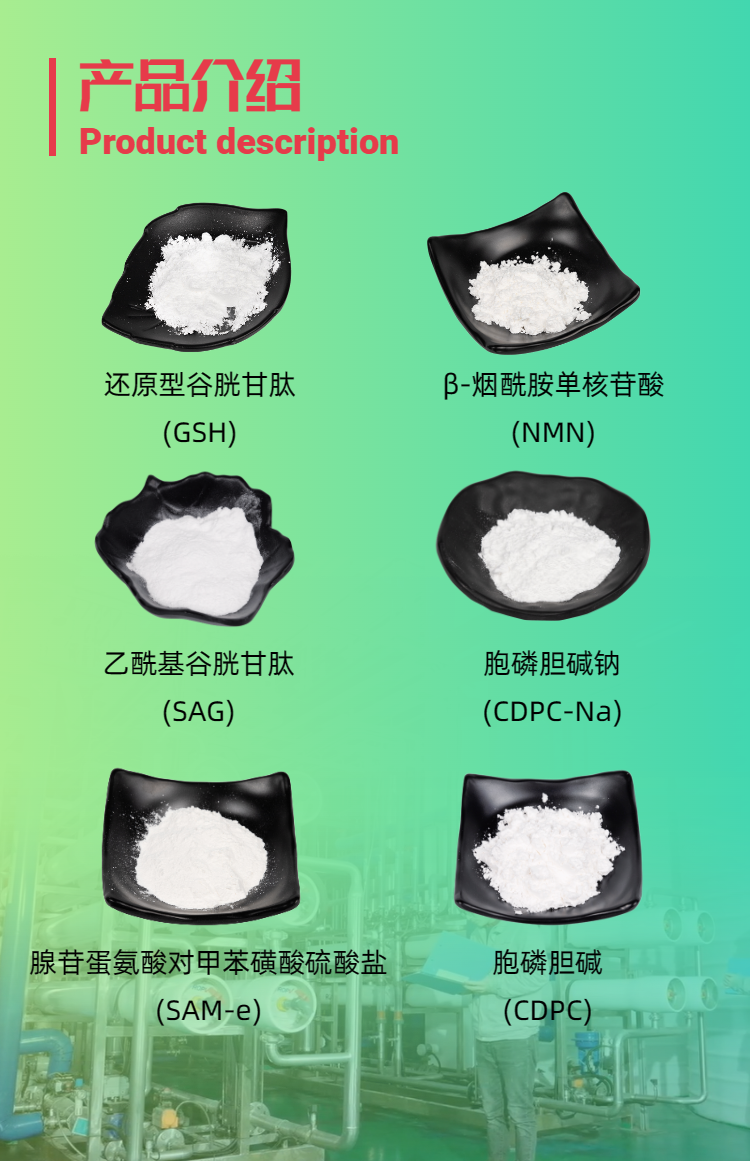 古特生物產品系列：還原型谷胱甘肽GSH、乙?；入赘孰腟AG、煙酰胺單核苷酸NMN、胞磷膽堿鈉CDPC-Na、腺苷蛋氨酸對甲苯磺酸硫酸鹽SAMe